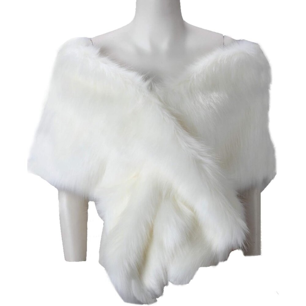 Women Luxury Faux Fur Coat Jackets Wrap Cape Shawl for Wedding Party - Picture 3 of 9